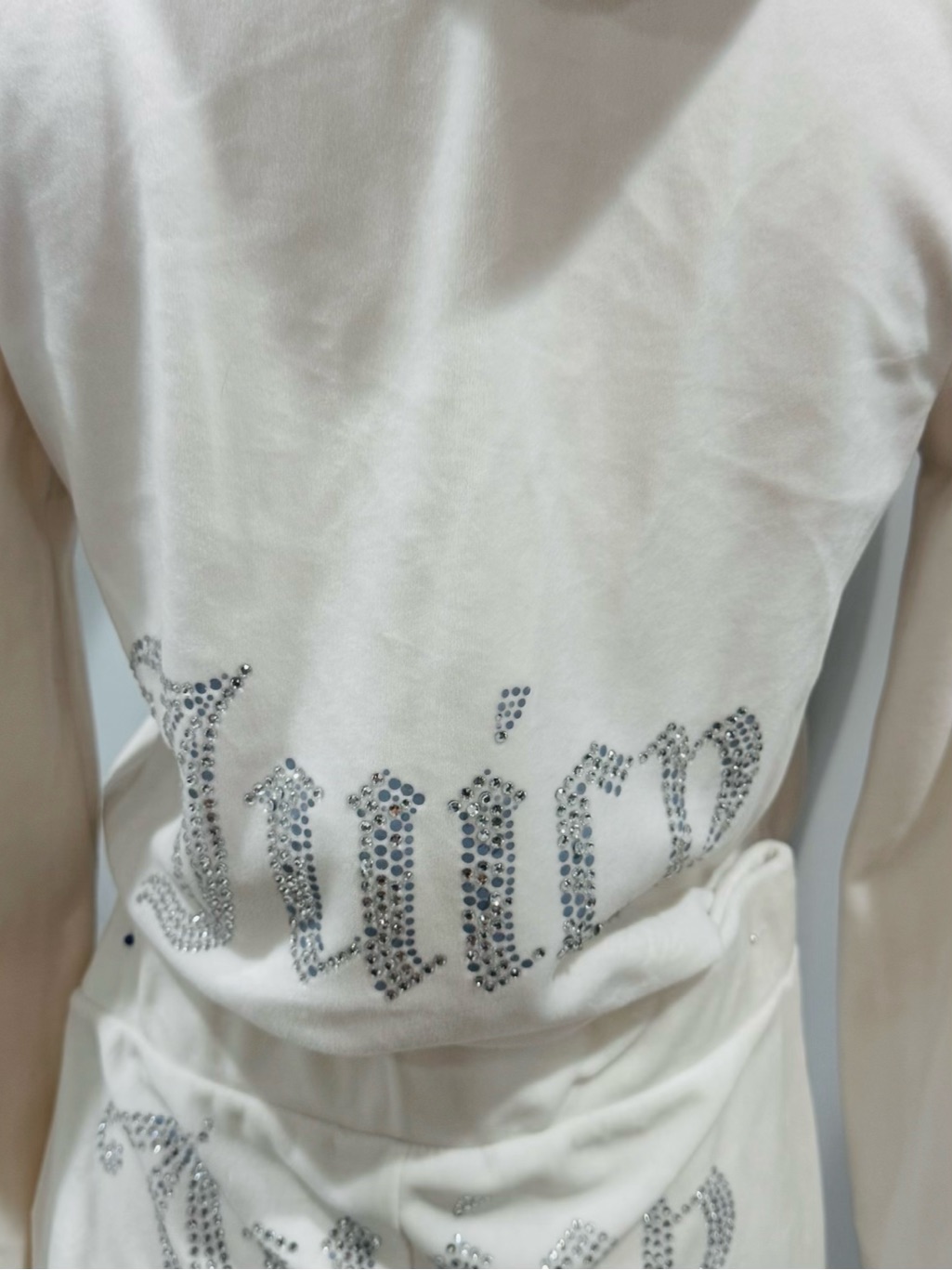 Juicy Couture Bling Velour Tracksuit Jacket Hoodie & Pants In Cream Soda — image 7 of 8